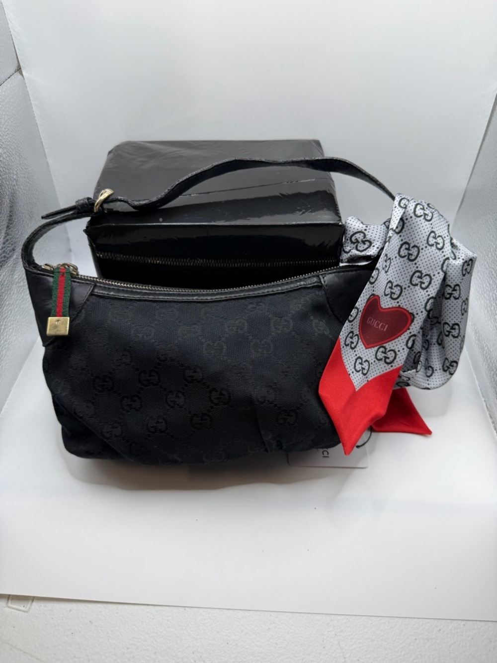 Gucci Black Monogram Crescent Shoulder Bag with Gold Hardware Pochette - Picture 4 of 11